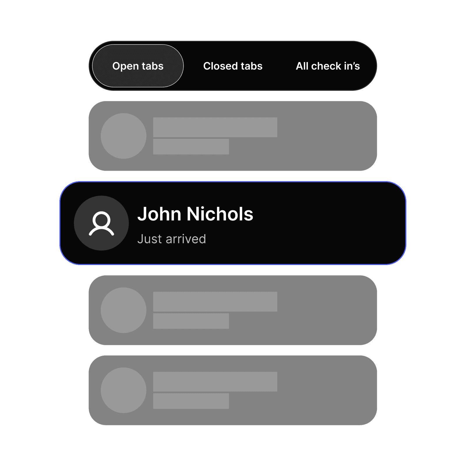 A guest appearing in the open tabs list as they arrive